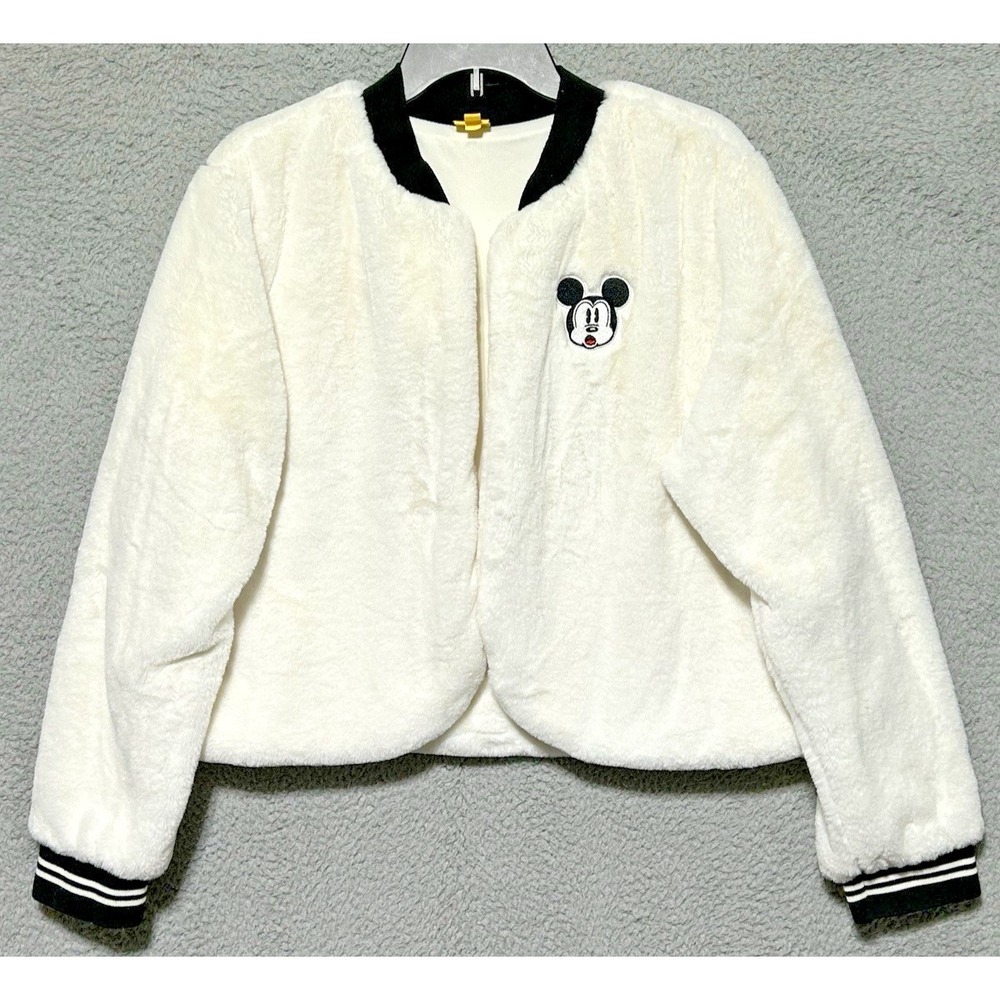 Disney Mickey Mouse Faux Fur Shrug Women 2XL White Cropped Cardigan Jacket